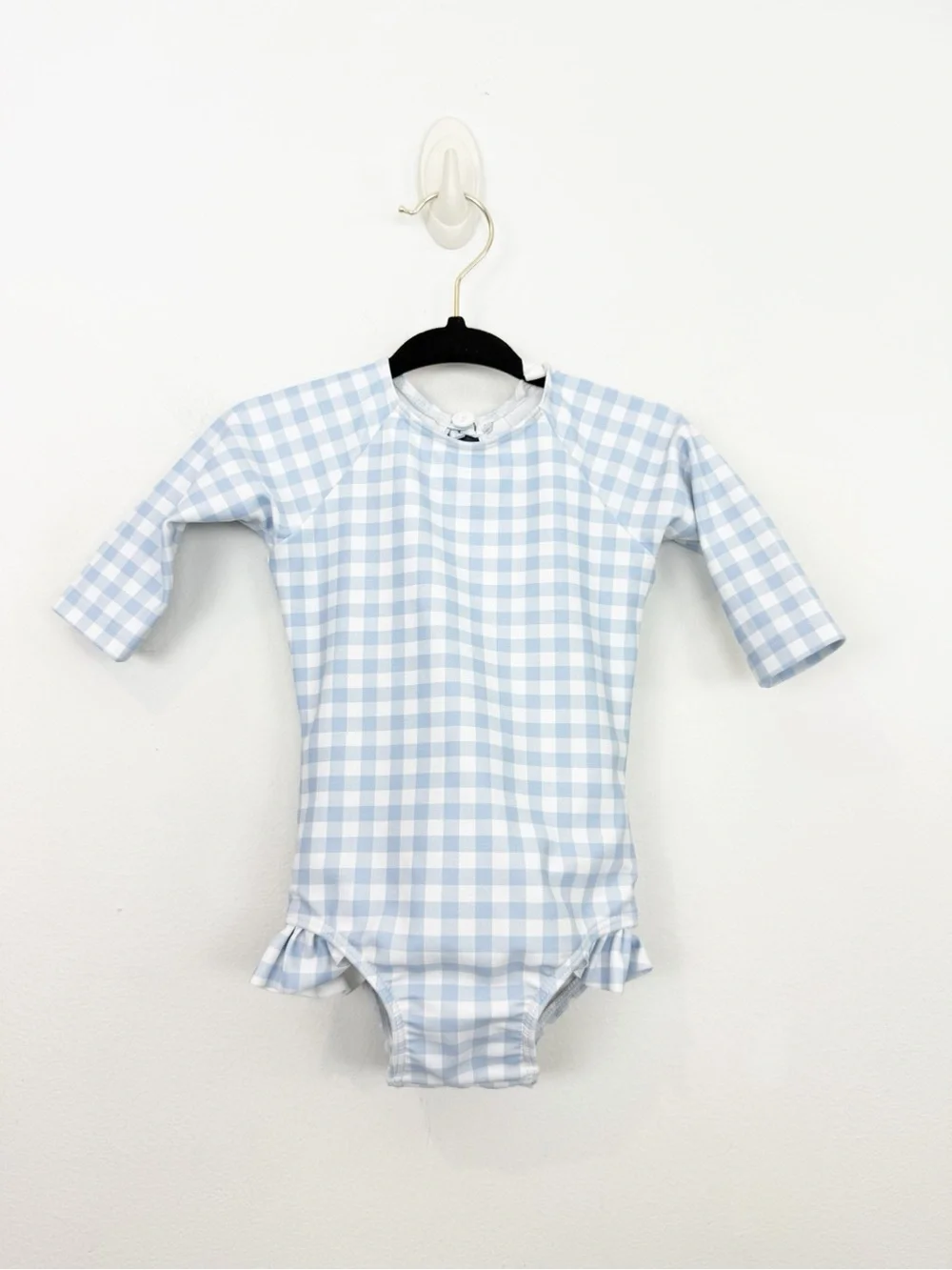Minnow Baby Girls Oasis Blue Gingham Rashguard One Piece Size 0-6 Months